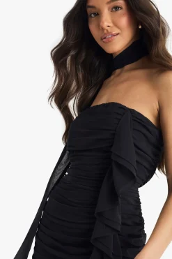 boohoo Chiffon Scarf Detail Ruched Mini Dress<Femme Robes Moulantes|Robes