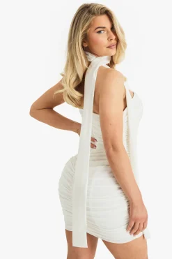 Chiffon Scarf Detail Ruched Mini Dress