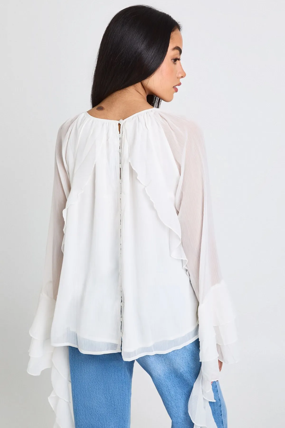 boohoo Chiffon à volants et boutons dans le dos – Chemisier<Femme Tops