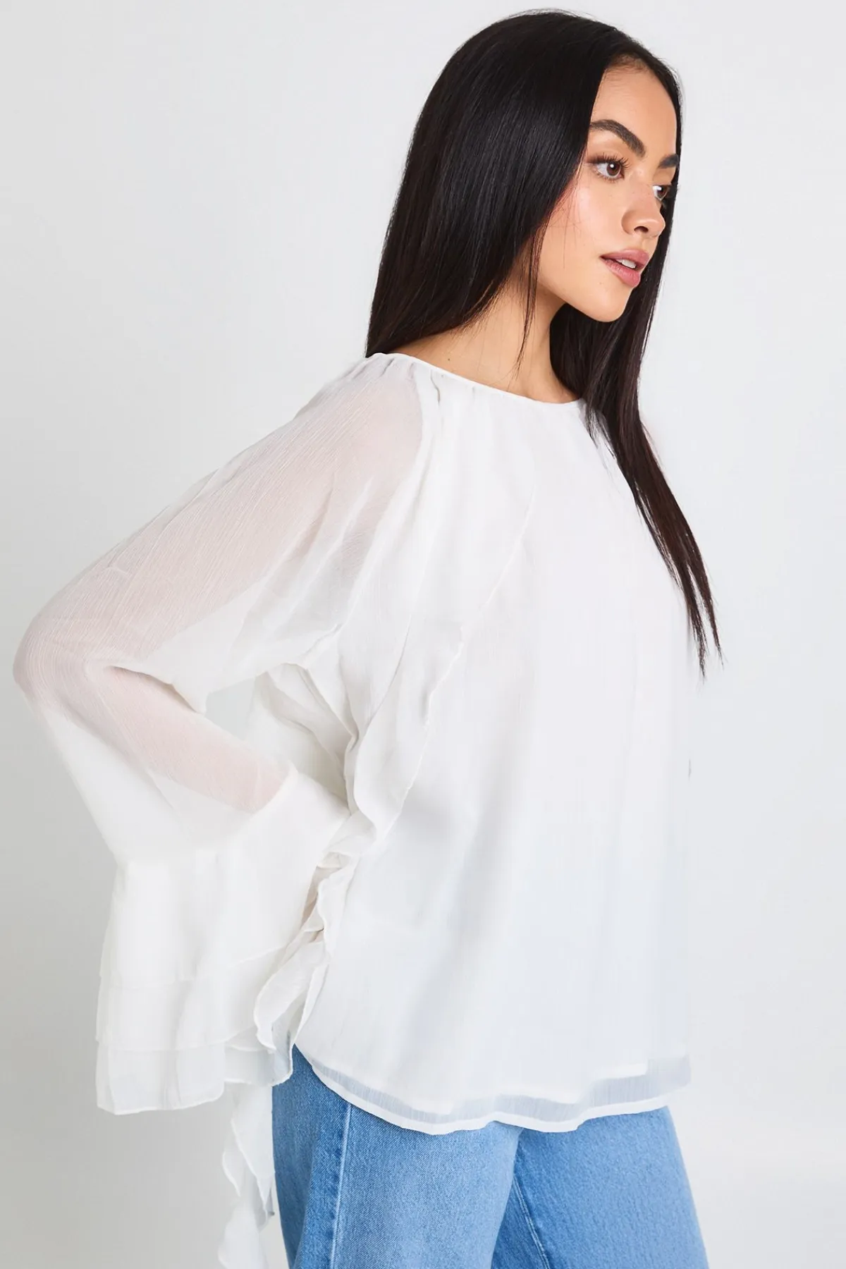 boohoo Chiffon à volants et boutons dans le dos – Chemisier<Femme Tops