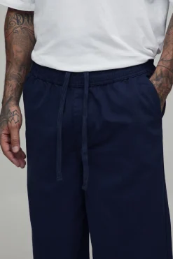 Chino Décontracté Taille Haute Élastiquée Coupe Ample Essentiel