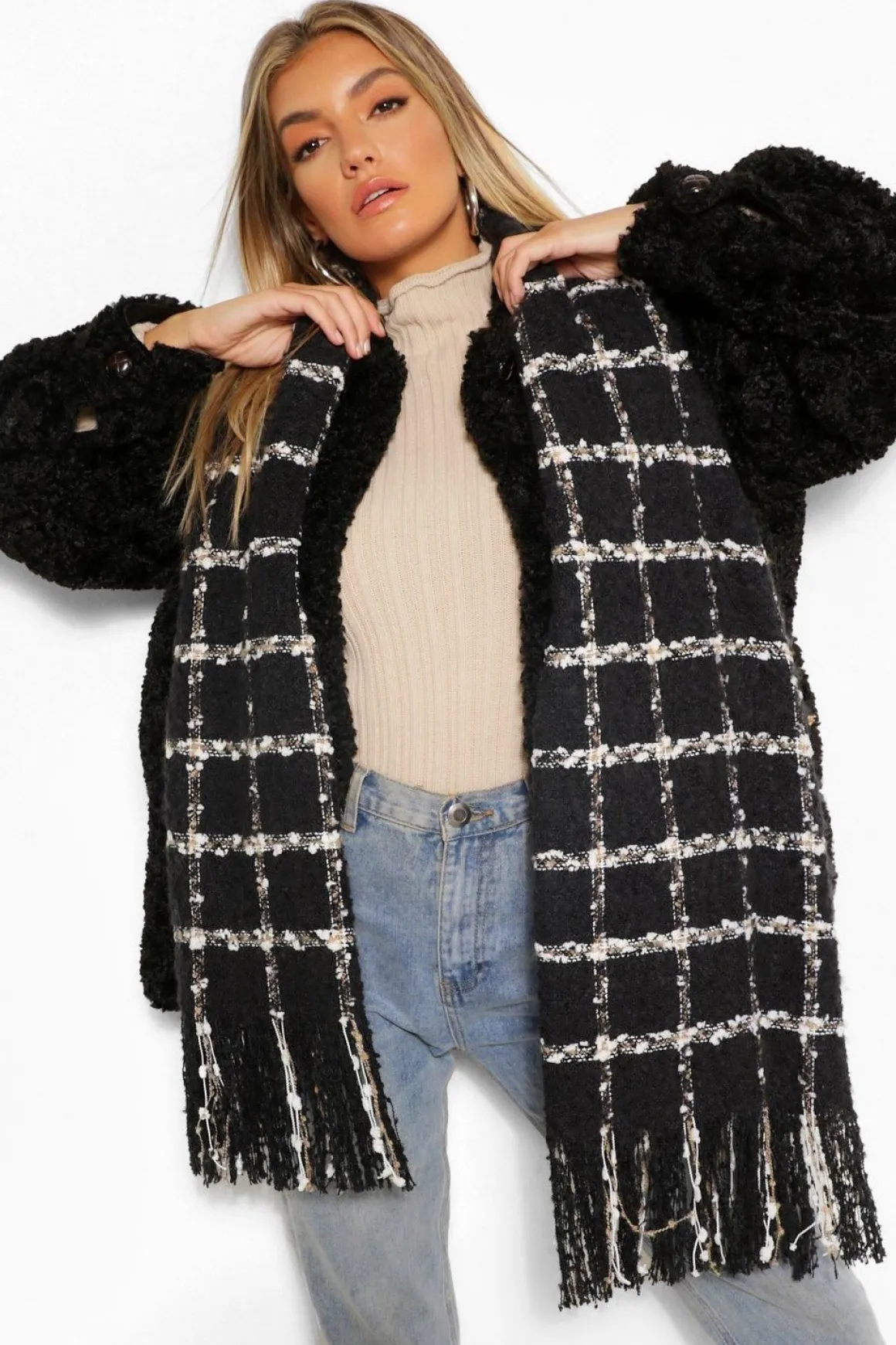 Chunky Check Fringe Scarf