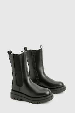 Chunky Cleated Calf High Chelsea Boots