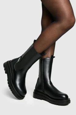 Chunky Cleated Calf High Chelsea Boots