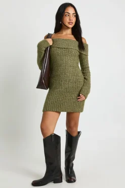 Chunky Knit Bardot Mini Dress