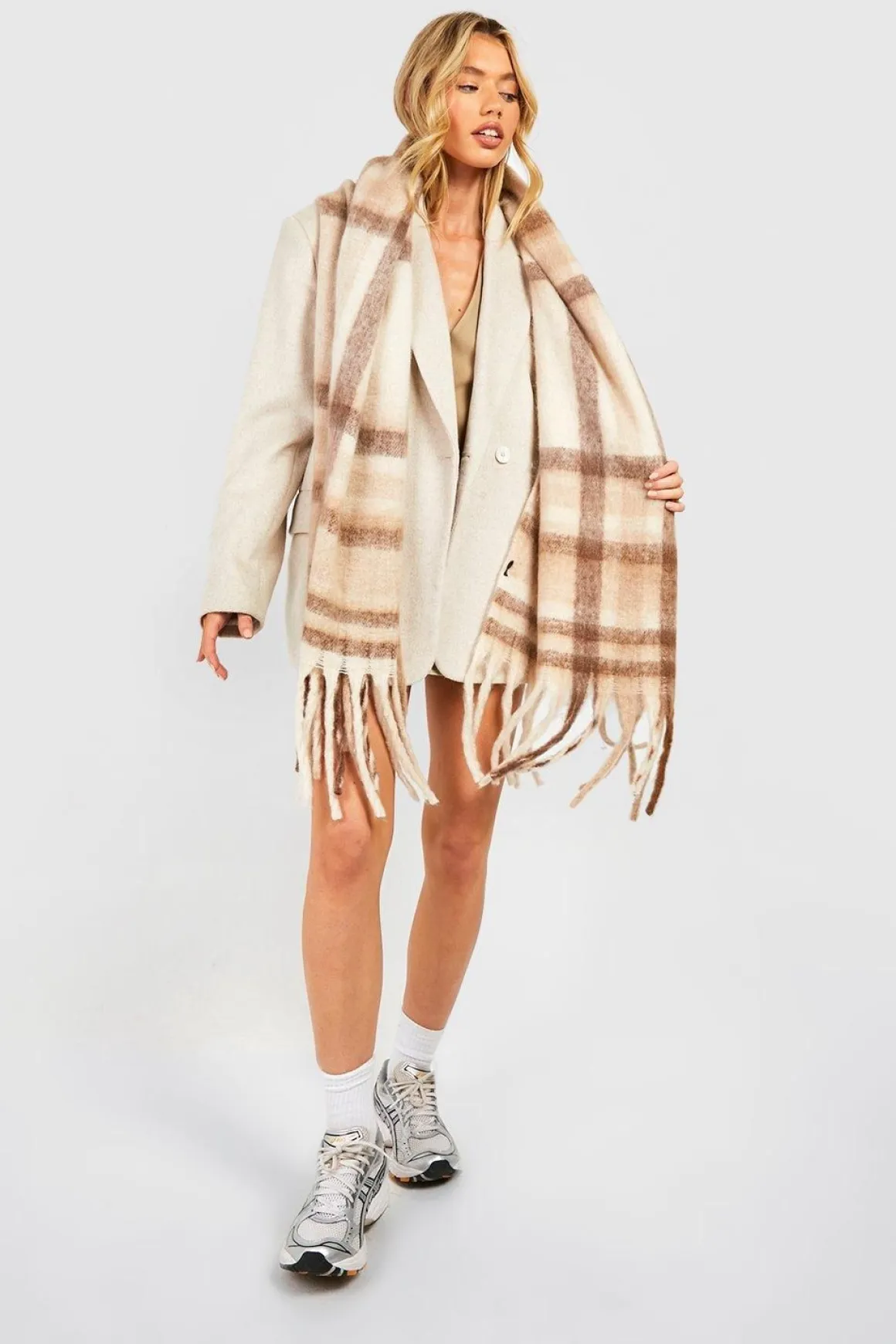 Chunky Stone Checked Fringe Scarf