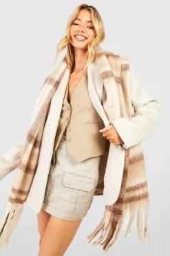 Chunky Stone Checked Fringe Scarf