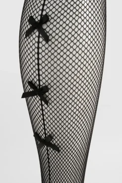 Collants en résille à détail de couture et nœud