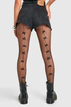 Collants en résille à détail de couture et nœud