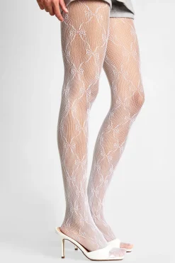 Collants en résille imprimés à motif de nœud