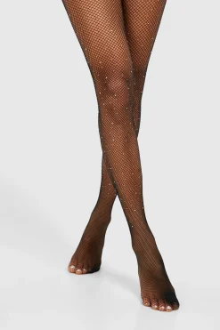 Collants noirs en résille ornés de diamants