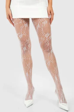 Collants Résille Blancs Avec Détails En Dentelle