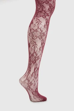 boohoo Collants Résille Bordeaux À Motif Floral Dispersé<Femme Lingerie Et Sous-Vêtements|Collants