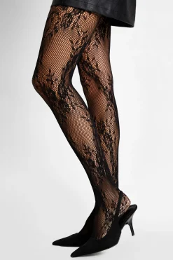 boohoo Collants résille à dentelle florale e<Femme Lingerie Et Sous-Vêtements|Satin Et Dentelle