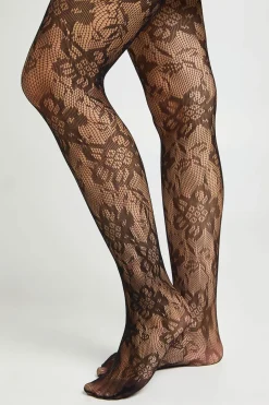 Collants Résille À Motif Floral Dispersé Naturel