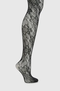 Collants Résille À Motif Floral Dispersé Naturel