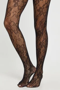 Collants Résille à Motifs Floraux en Dentelle