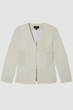 Collection Archive – Blazer en coton sur-mesure pintuck et grosgrain à fermeture éclair frontale
