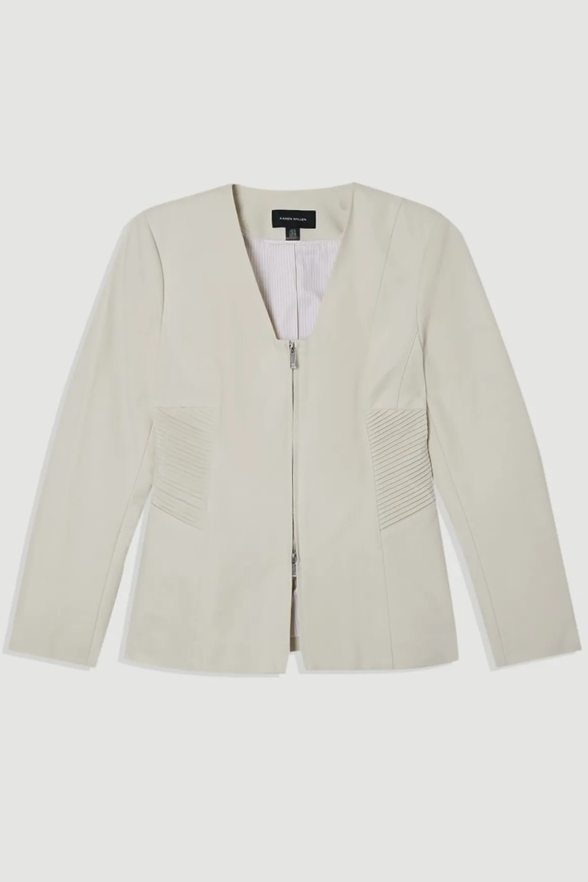 Collection Archive – Blazer en coton sur-mesure pintuck et grosgrain à fermeture éclair frontale