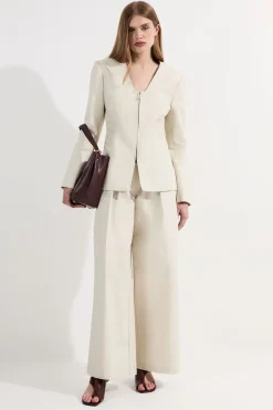 Collection Archive – Blazer en coton sur-mesure pintuck et grosgrain à fermeture éclair frontale
