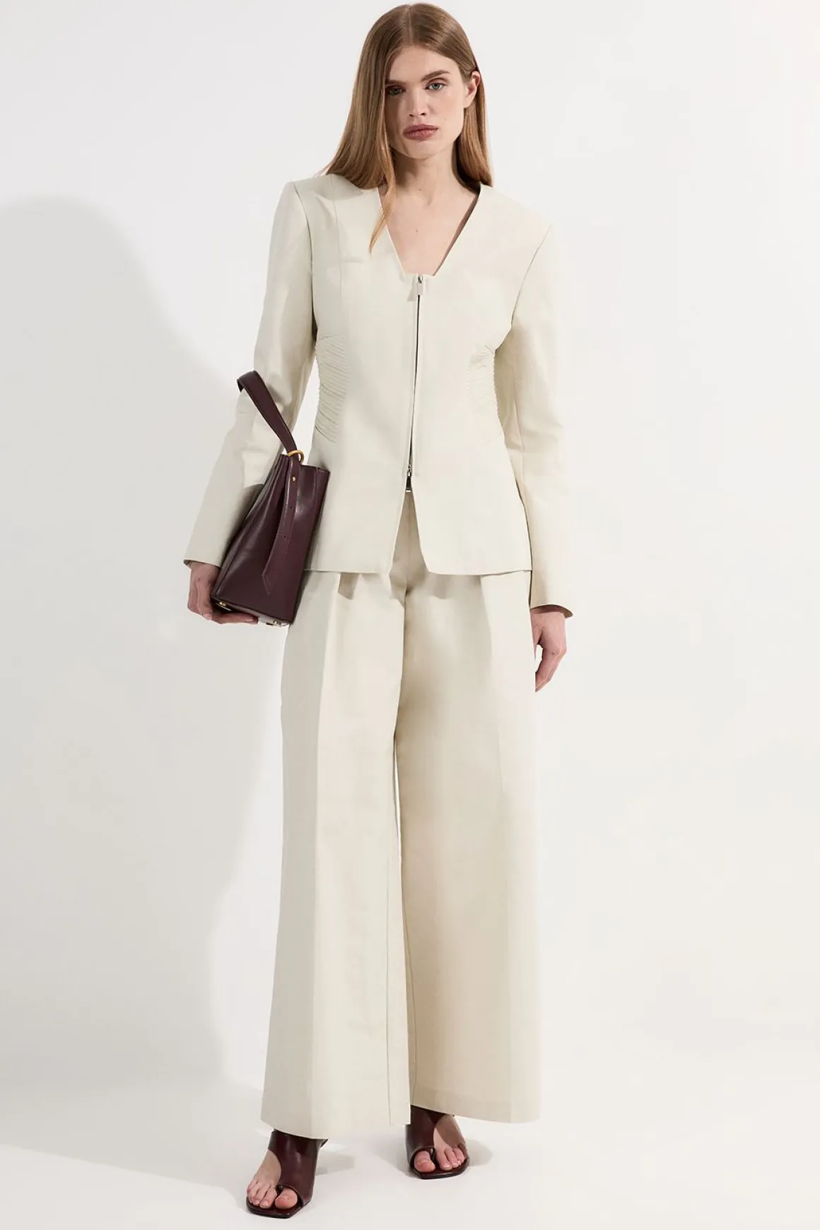 Collection Archive – Blazer en coton sur-mesure pintuck et grosgrain à fermeture éclair frontale