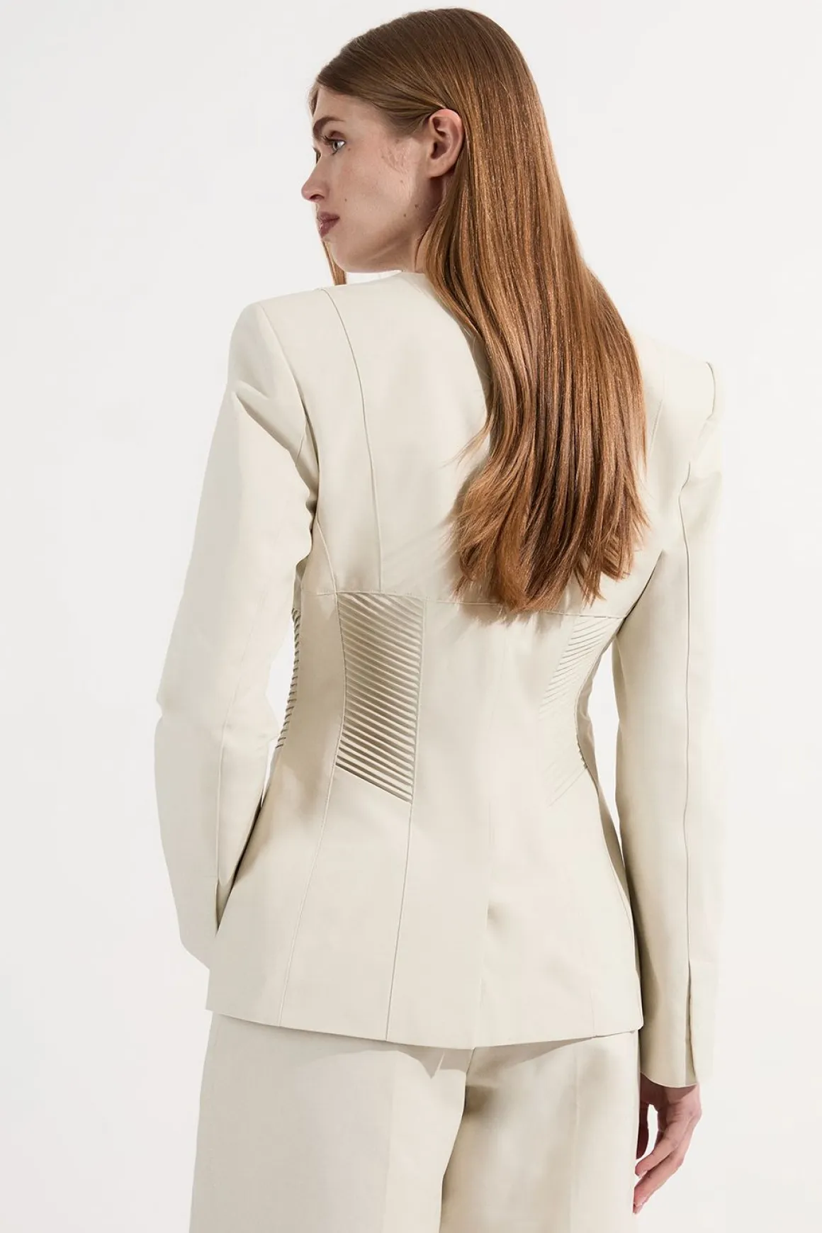 Collection Archive – Blazer en coton sur-mesure pintuck et grosgrain à fermeture éclair frontale