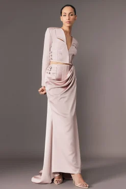 KarenMillen Collection Archive - Jupe maxi sirène en satin drapé sur mesure avec détail corset<Femme Tailleurs|Jupes
