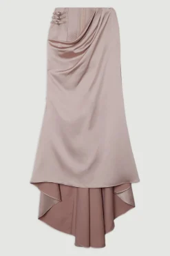 KarenMillen Collection Archive - Jupe maxi sirène en satin drapé sur mesure avec détail corset<Femme Tailleurs|Jupes