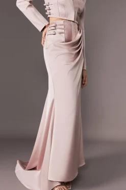 KarenMillen Collection Archive - Jupe maxi sirène en satin drapé sur mesure avec détail corset<Femme Tailleurs|Jupes