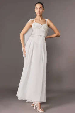 Collection Archive - Robe maxi tissée à cape en georgette avec détail corset petite