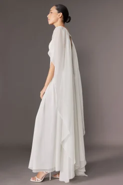 Collection Archive - Robe maxi tissée à cape en georgette avec détail corset petite