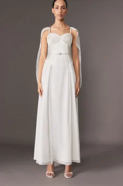 Collection Archive - Robe maxi tissée à cape en georgette avec détail corset petite