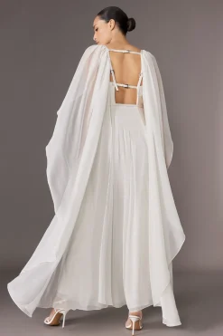Collection Archive - Robe maxi tissée à cape en georgette avec détail corset petite