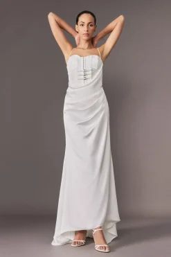 KarenMillen Collection Archive - Robe Maxi corset sur mesure en satin drapé façon queue de poisson<Femme Tailleurs|Robes Corset