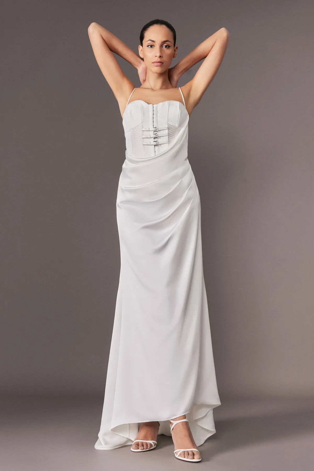 KarenMillen Collection Archive - Robe Maxi corset sur mesure en satin drapé façon queue de poisson<Femme Tailleurs|Robes Corset