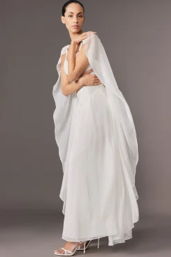 Collection Archive - Robe maxi tissée en géorgette avec détails de corset et cape