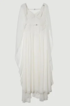 Collection Archive - Robe maxi tissée en géorgette avec détails de corset et cape