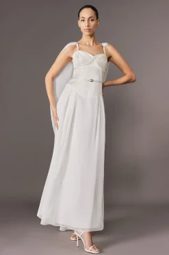 Collection Archive - Robe maxi tissée en géorgette avec détails de corset et cape