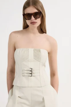 Collection d'archives – Corset bustier en coton structuré surpiqué avec ceinture en grosgrain