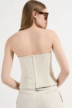 Collection d'archives – Corset bustier en coton structuré surpiqué avec ceinture en grosgrain