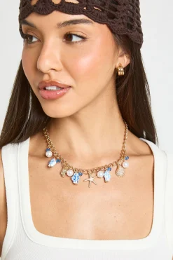 Collier À Breloques Imprimé Porcelaine Détails Océan