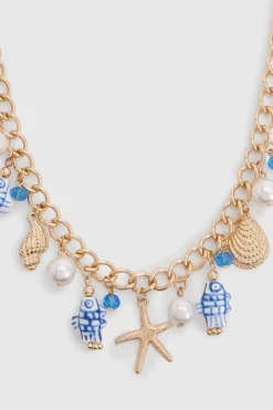 Collier À Breloques Imprimé Porcelaine Détails Océan