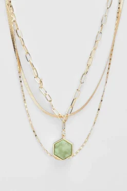 boohoo Collier Chaîne Pendentif Pierre Verte< Colliers