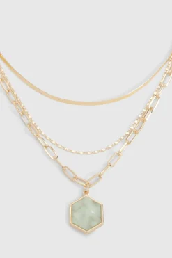 boohoo Collier Chaîne Pendentif Pierre Verte< Colliers