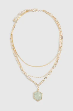 boohoo Collier Chaîne Pendentif Pierre Verte< Colliers
