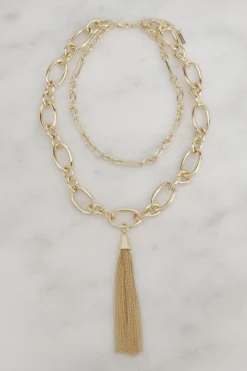 Collier à Chaînes Superposées avec Pompon