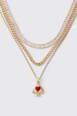 boohooMAN Collier Chaîne Superposée Avec Pendentif Pique<Homme Bijoux Et Montres