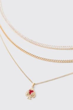 boohooMAN Collier Chaîne Superposée Avec Pendentif Pique<Homme Bijoux Et Montres