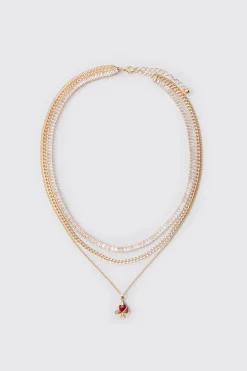 boohooMAN Collier Chaîne Superposée Avec Pendentif Pique<Homme Bijoux Et Montres