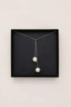 Collier Double Goutte de Perles Logo en Ton Argenté